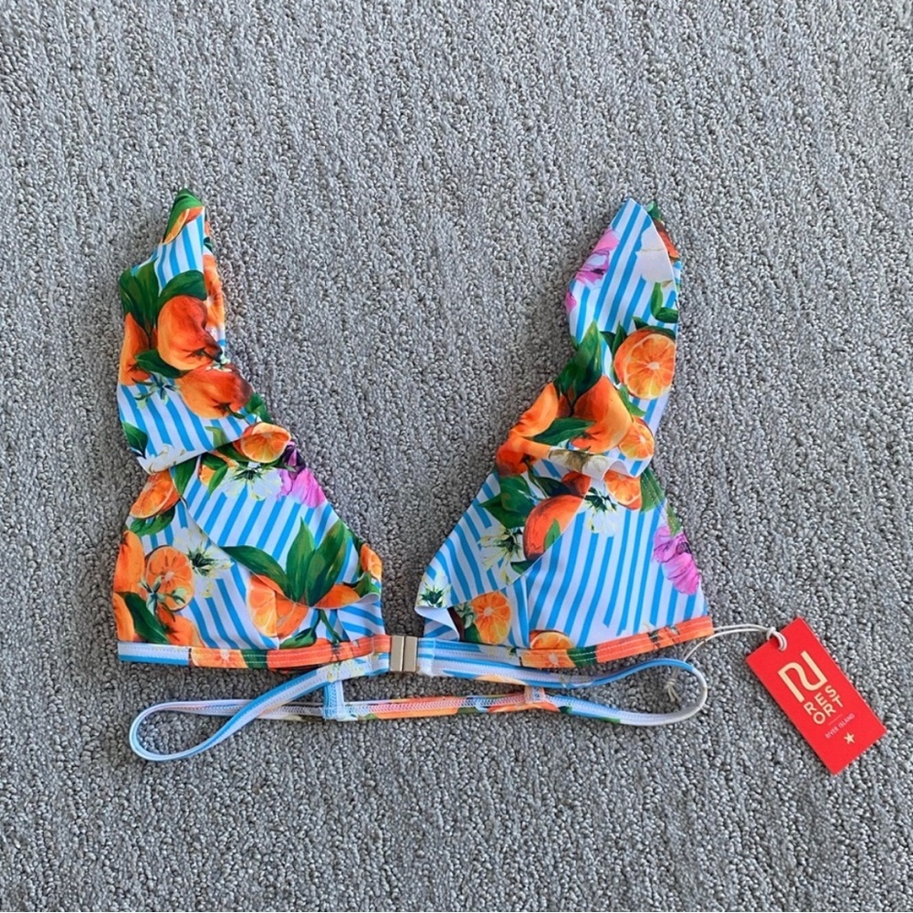 NWT Resort Bikini Triangle Top Tropical Floral Ruffled Striped